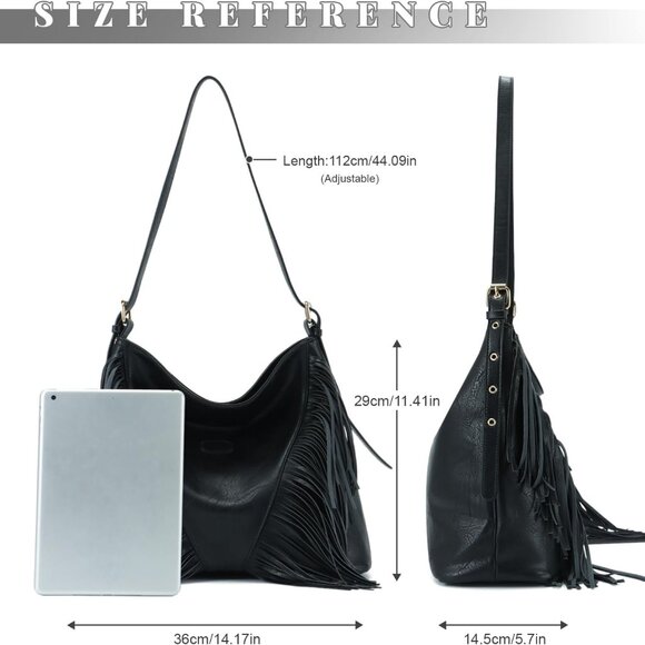 Vintage Fringe Shoulder Bag Women Pu Leather Crossbody Hobo Purse Large - Picture 5 of 6
